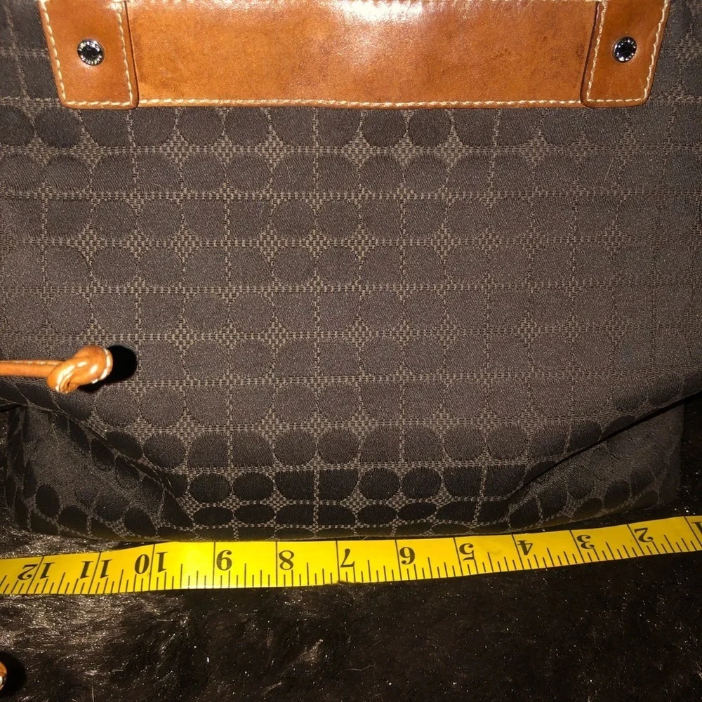 Kate Spade dark brown canvas  shoulder bag geometrical print brown leather trim